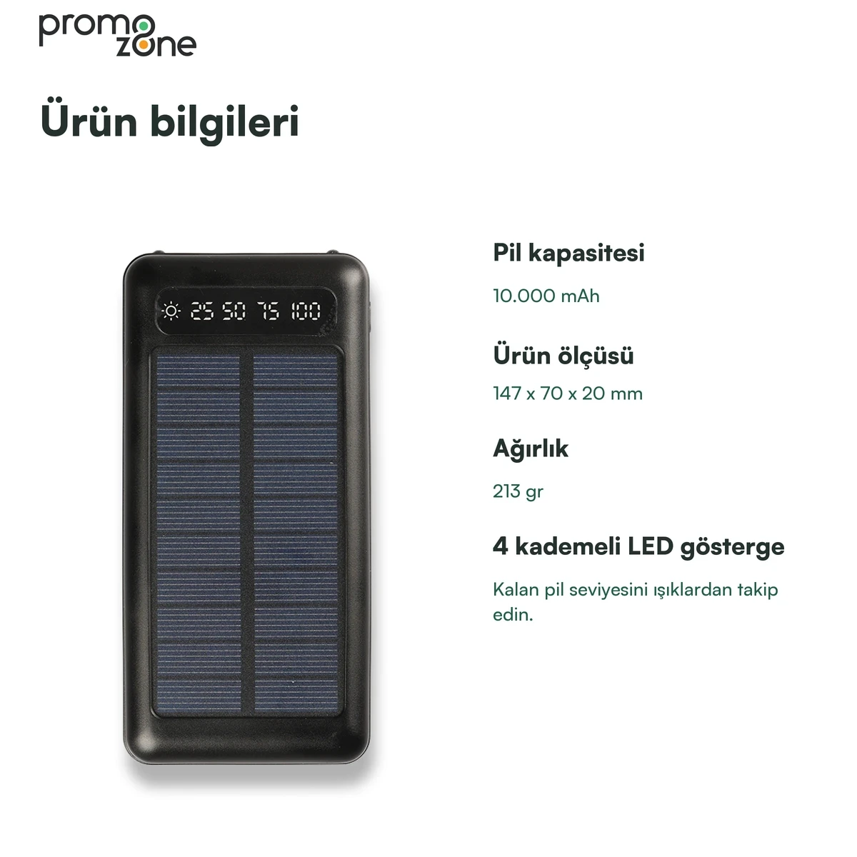 10000 mAh Solar Güneş Enerjili Powerbank ( Dahili Kablolu)