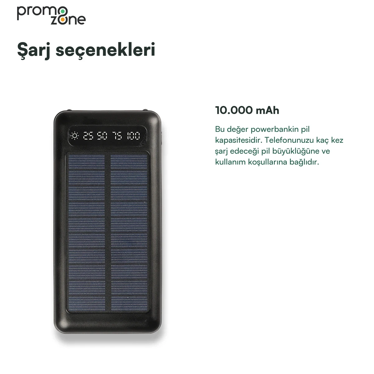 10000 mAh Solar Güneş Enerjili Powerbank ( Dahili Kablolu)