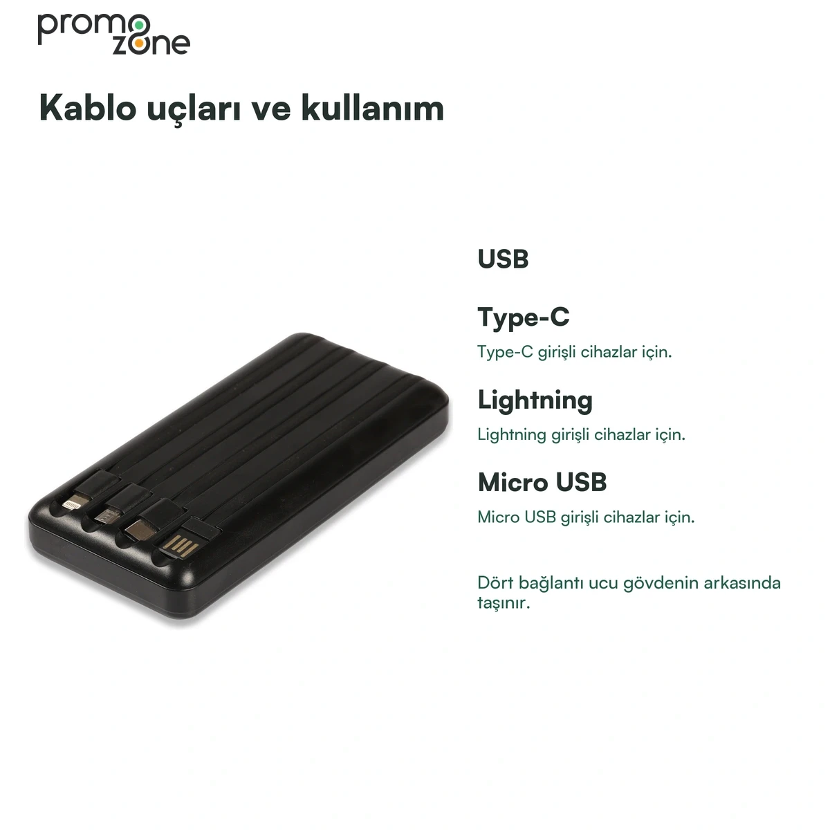 10000 mAh Solar Güneş Enerjili Powerbank ( Dahili Kablolu)