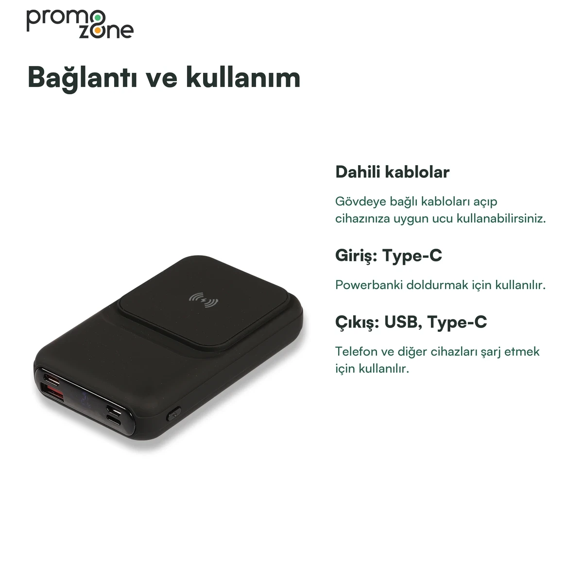 10.000 mAh 22.5W Hızlı Şarj, 15W Kablosuz Şarj ve Işıklı Logo Powerbank