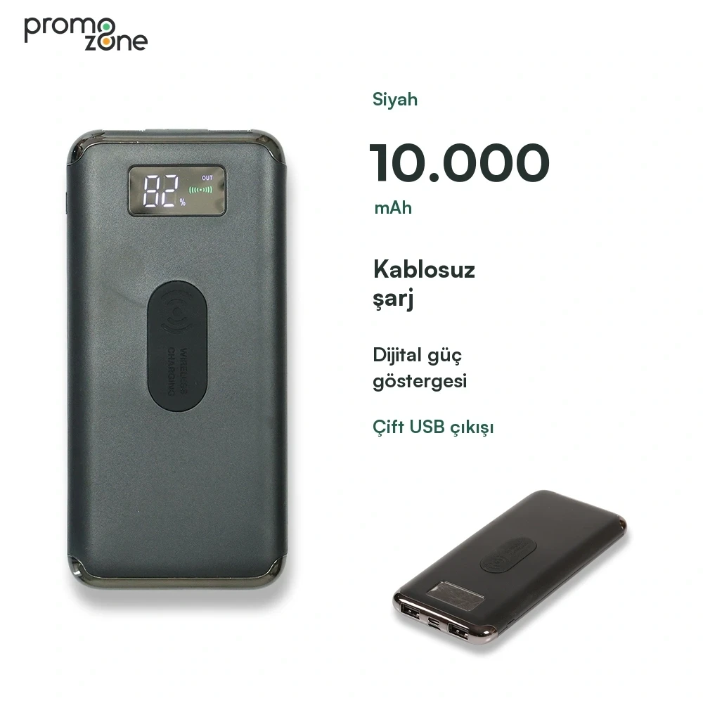 10.000 mAh Wireless Kablosuz Şarj Özellikli Dijital Ekranlı Powerbank