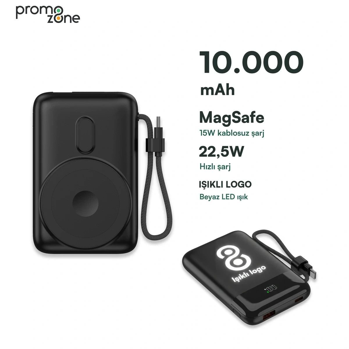 10000 mAh Kablosuz Şarj Özellikli Vantuzlu Powerbank