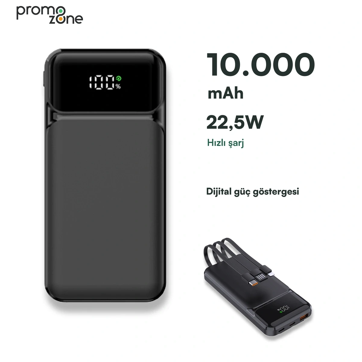 10.000 mAh Dahili Kablolu 22.5W Hızlı Şarj Destekli Powerbank