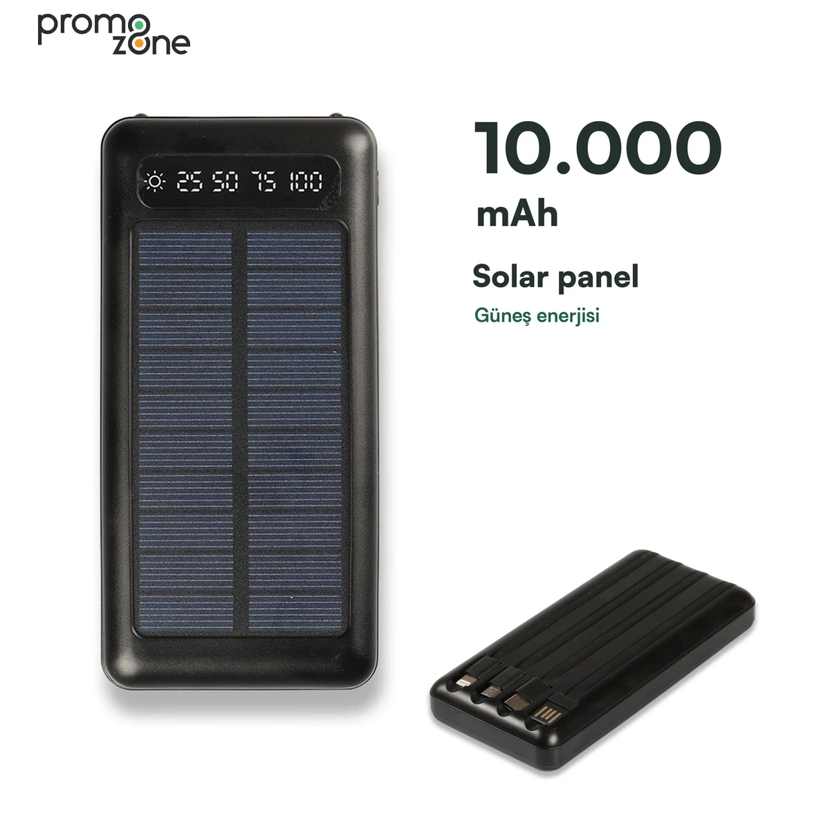 10000 mAh Solar Güneş Enerjili Powerbank ( Dahili Kablolu)