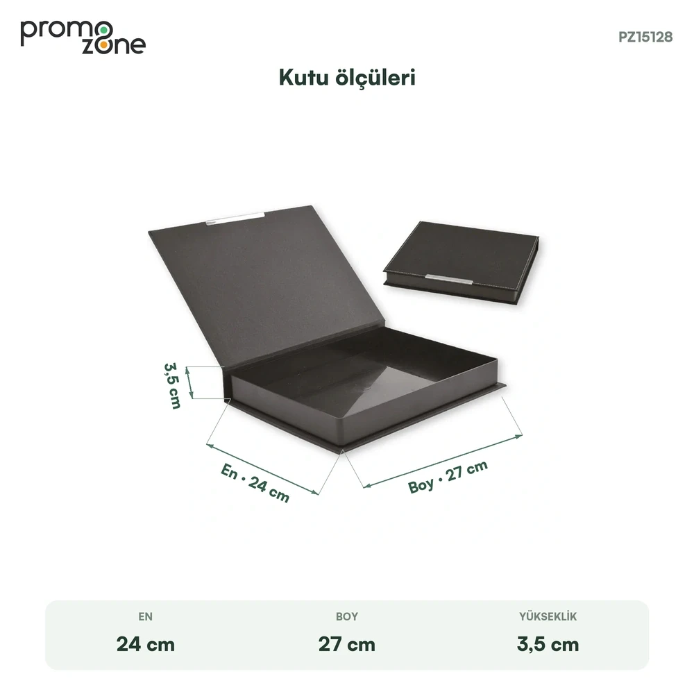 27 × 24 × 3,5 cm Metal Etiketli Plastik Kasalı Suni Deri İnce Orta Boy Boş Hediye Kutusu