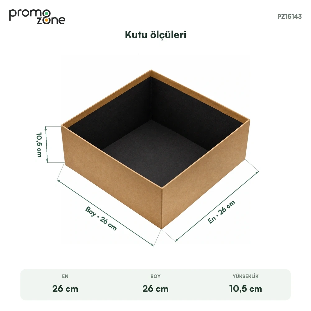 26 × 26 × 10,5 cm Kraft Kare Yüksek Orta Boy Boş Hediye Kutusu