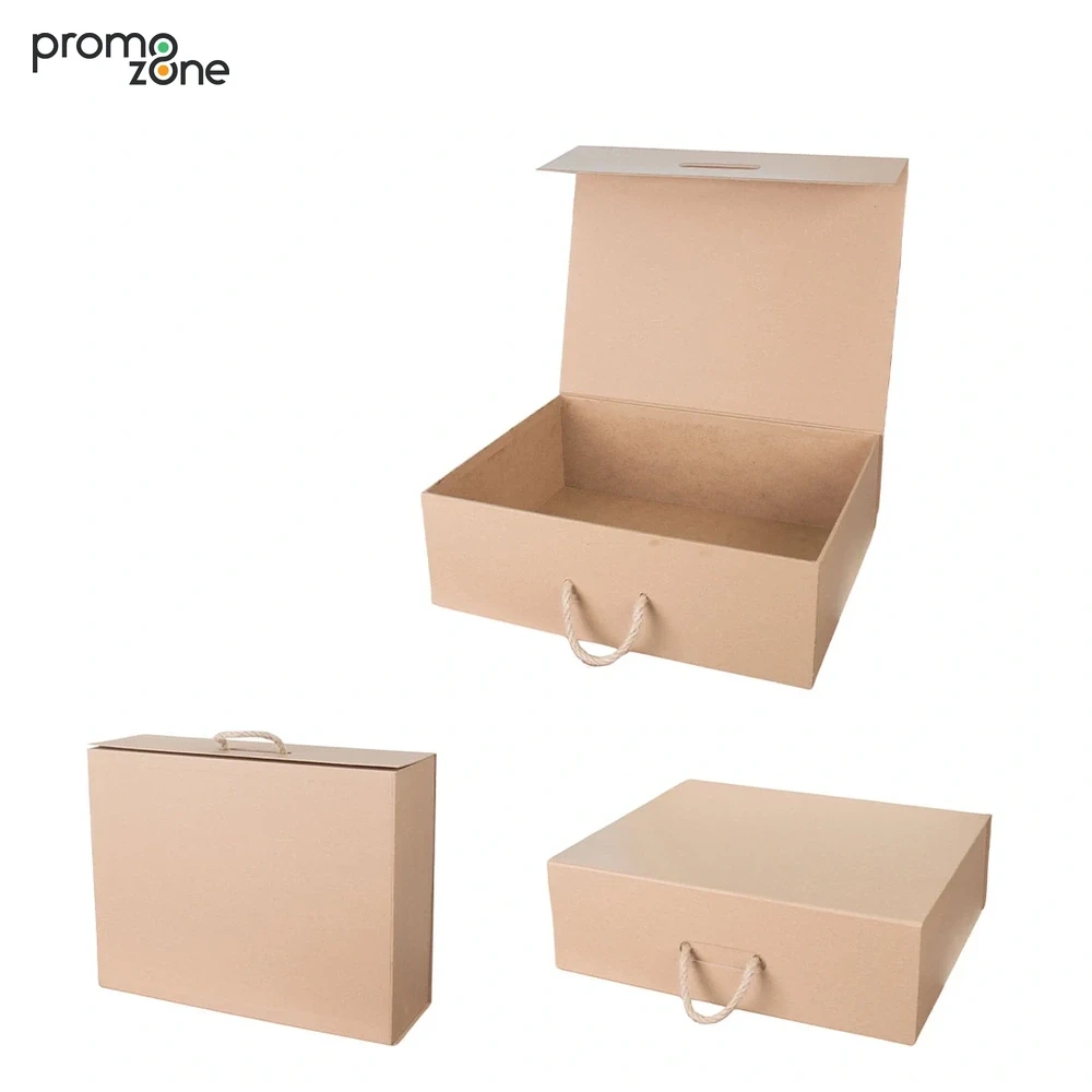 43,5 × 33,5 × 14 cm Halat Saplı Kraft Yüksek Büyük Boy Boş Hediye Kutusu