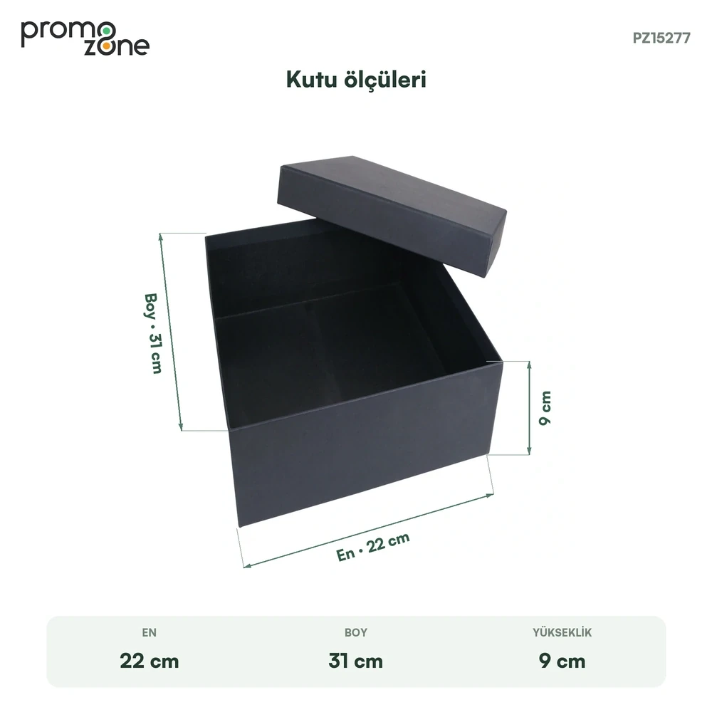 22 × 31 × 9 cm Siyah Geçme Kapaklı Yüksek Büyük Boy Boş Hediye Kutusu