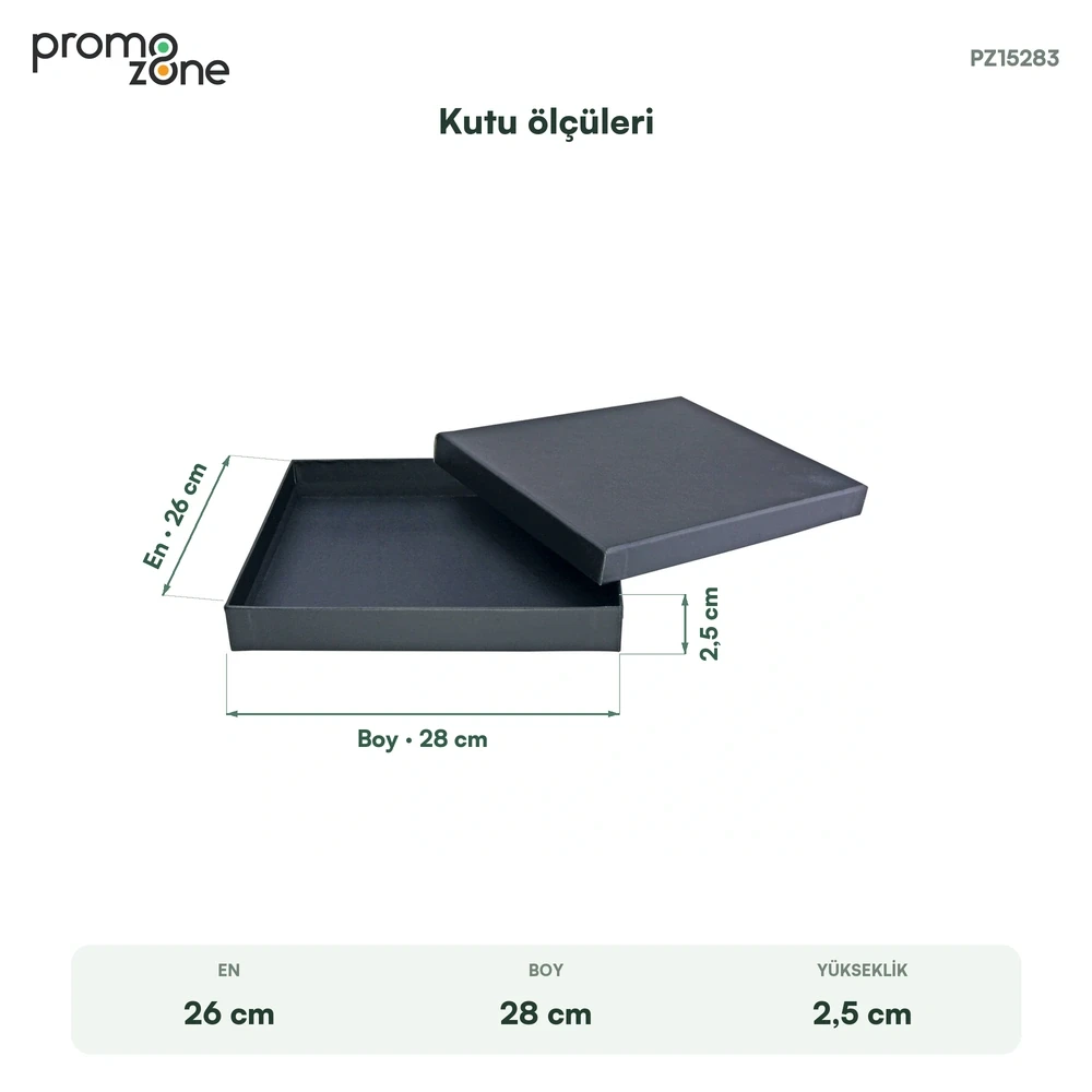 28 × 26 × 2,5 cm Siyah Geçme Kapaklı İnce Orta Boy Boş Hediye Kutusu Promozone