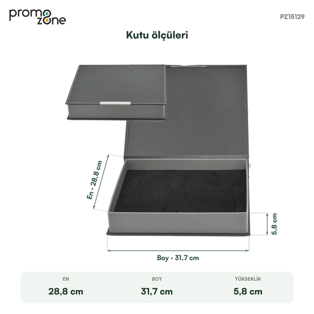 31,7 × 28,8 × 5,8 cm Suni Deri Büyük Boy Boş Hediye Kutusu Promozone