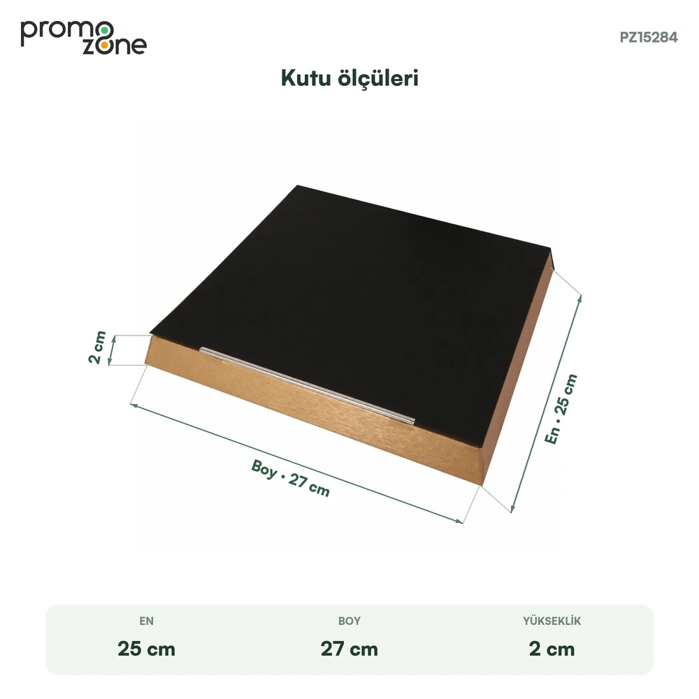 25 × 27 × 2 cm Altın Renk Termo Deri Kapaklı Mıknatıslı İnce Orta Boy Boş Hediye Kutusu