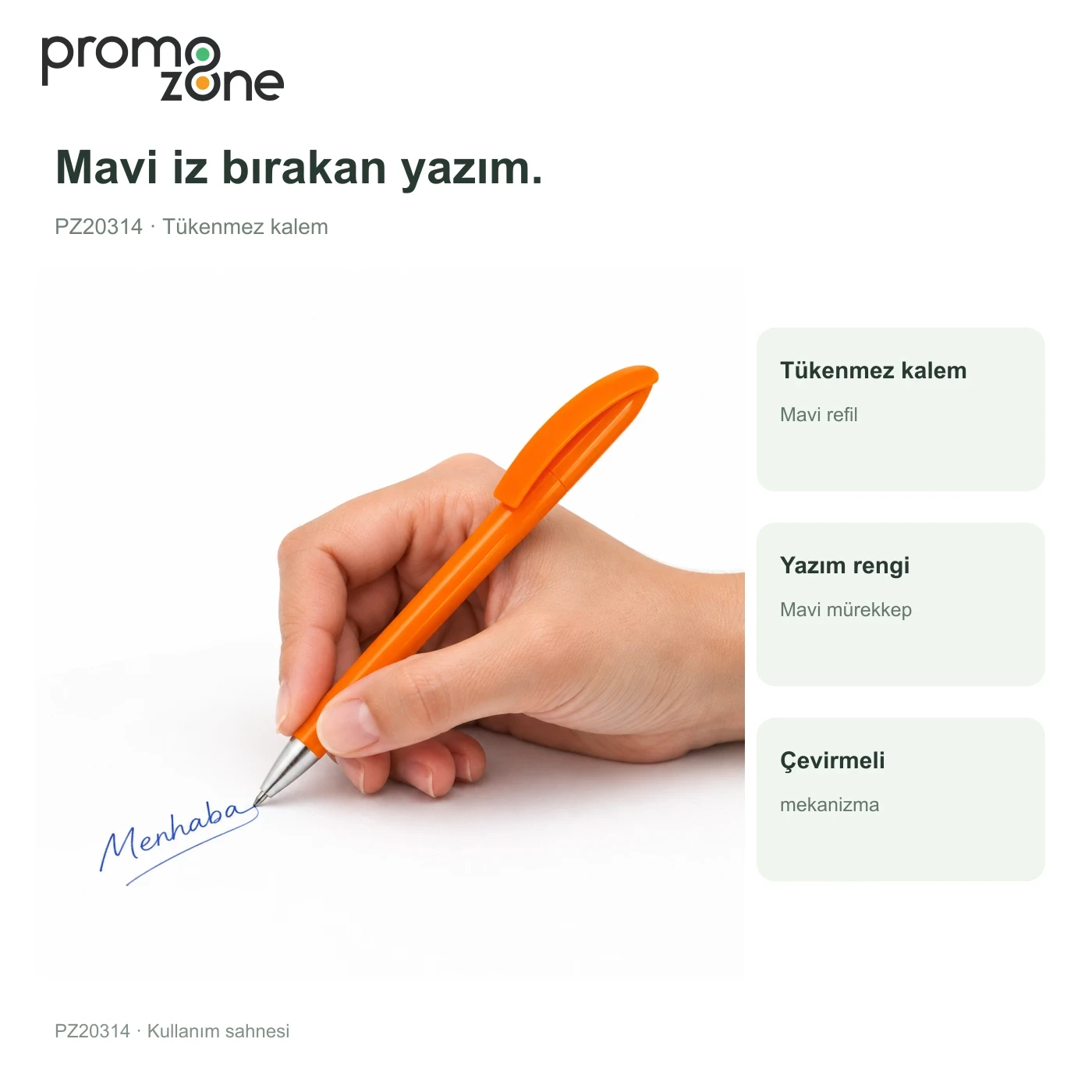 PZ20314 mavi mürekkeple yazım