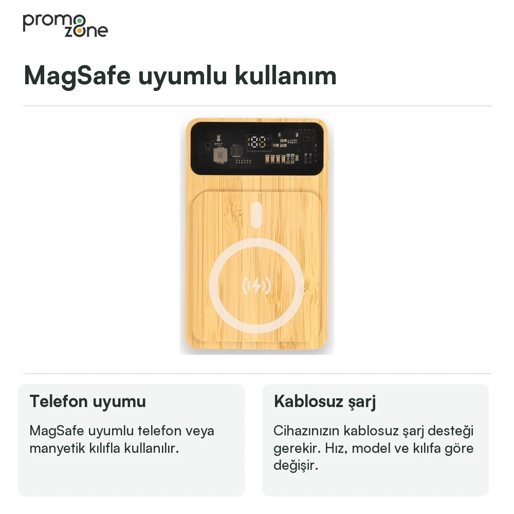 10000 mAh Magsafe Işıklı 22.5W Hızlı Sarjlı 15W Hızlı Wireless Bambu Powerbank