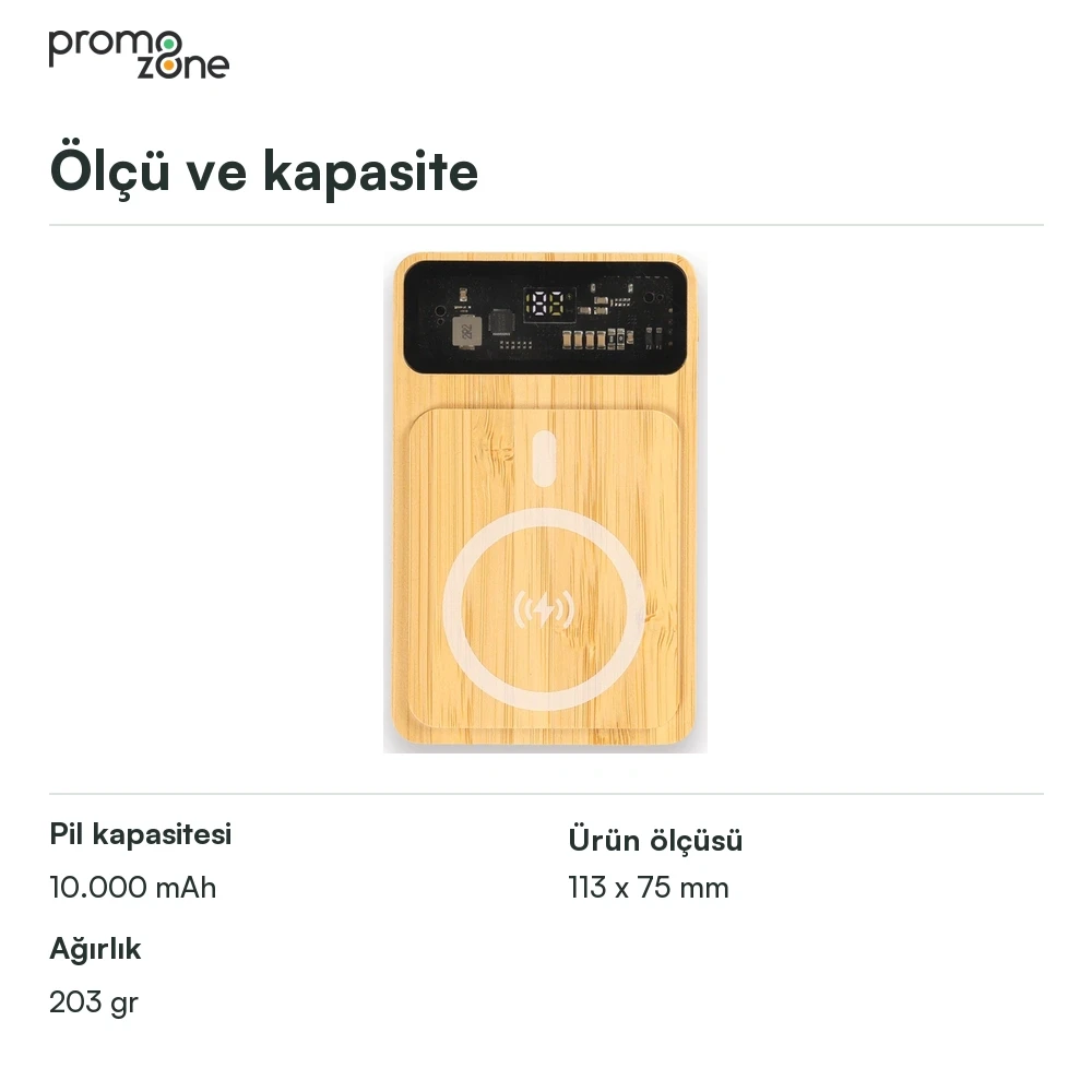 10000 mAh Magsafe Işıklı 22.5W Hızlı Sarjlı 15W Hızlı Wireless Bambu Powerbank