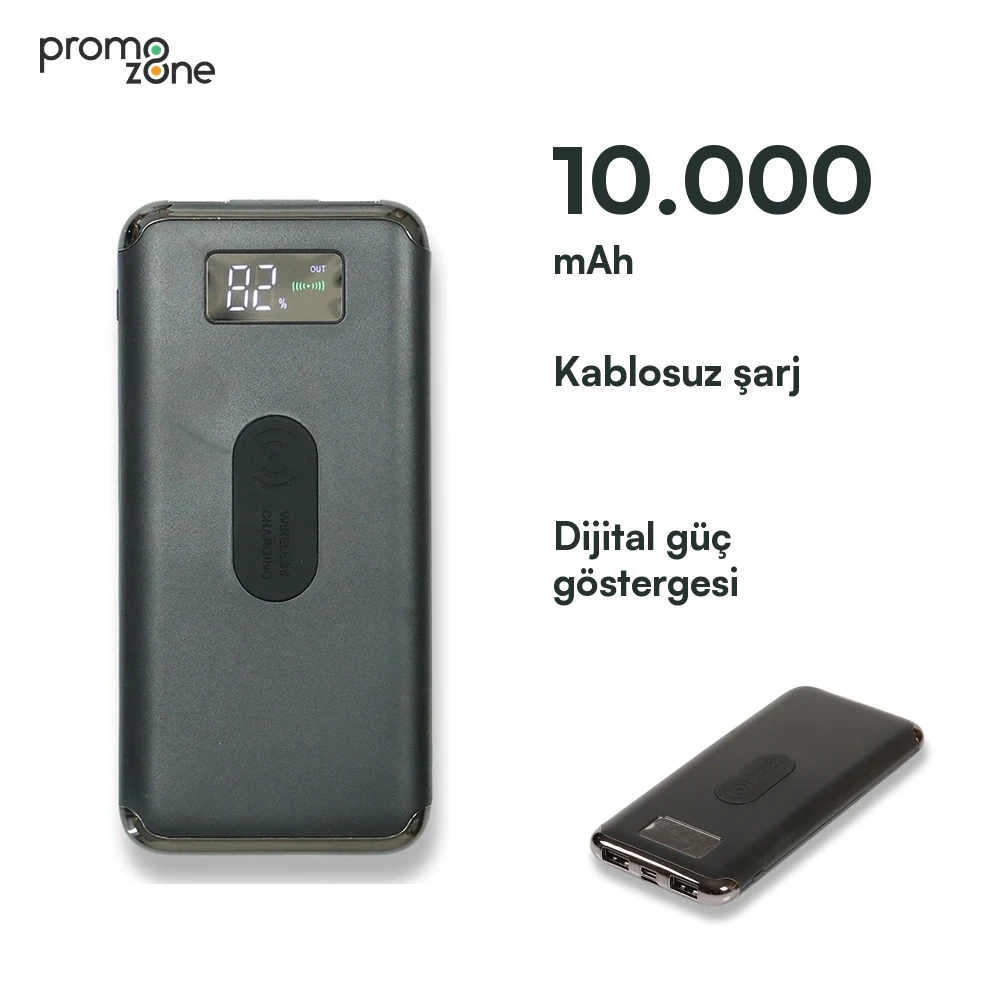 10.000 mAh Wireless Kablosuz Şarj Özellikli Dijital Ekranlı Powerbank