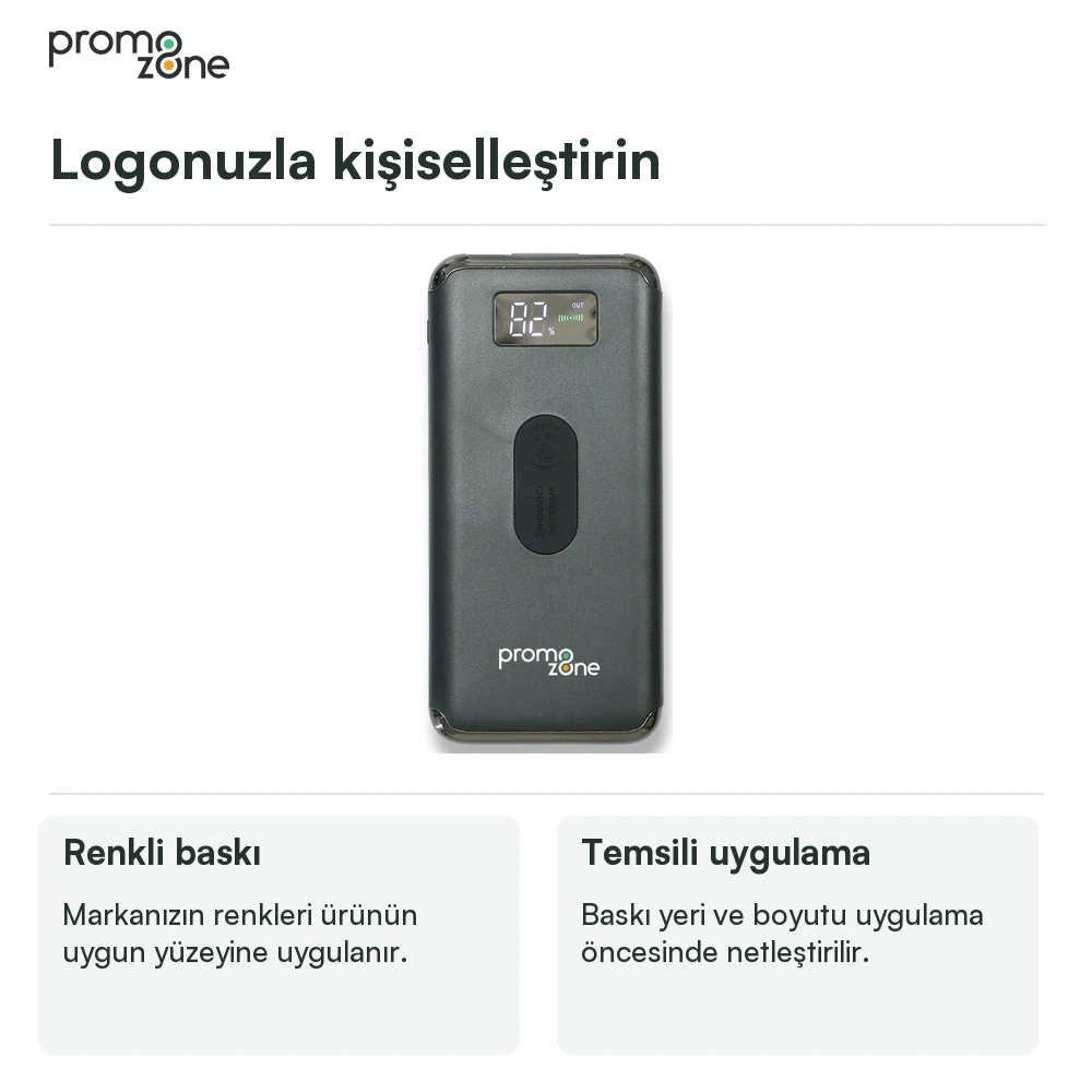 10.000 mAh Wireless Kablosuz Şarj Özellikli Dijital Ekranlı Powerbank