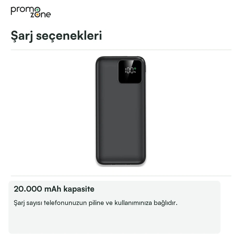 10000 mAh Dahili Kablolu Powerbank Şarj Cihazı Promozone