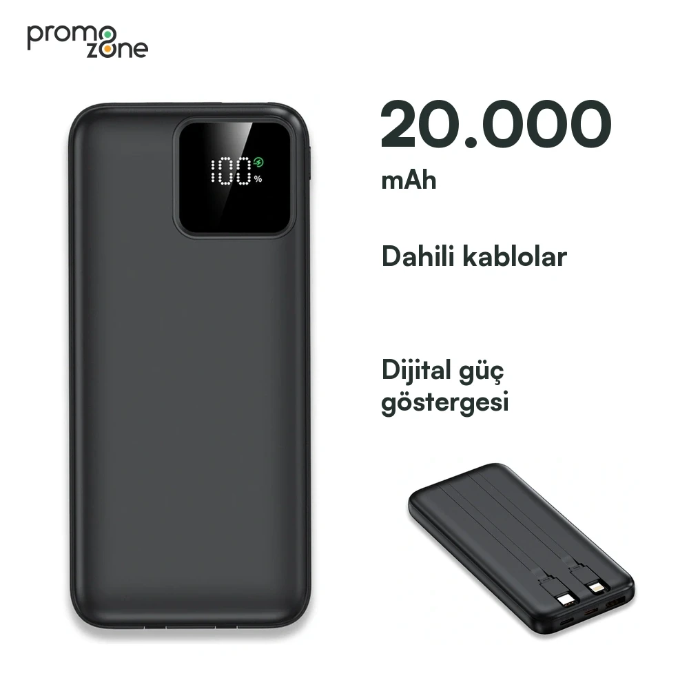 10000 mAh Dahili Kablolu Powerbank Şarj Cihazı Promozone