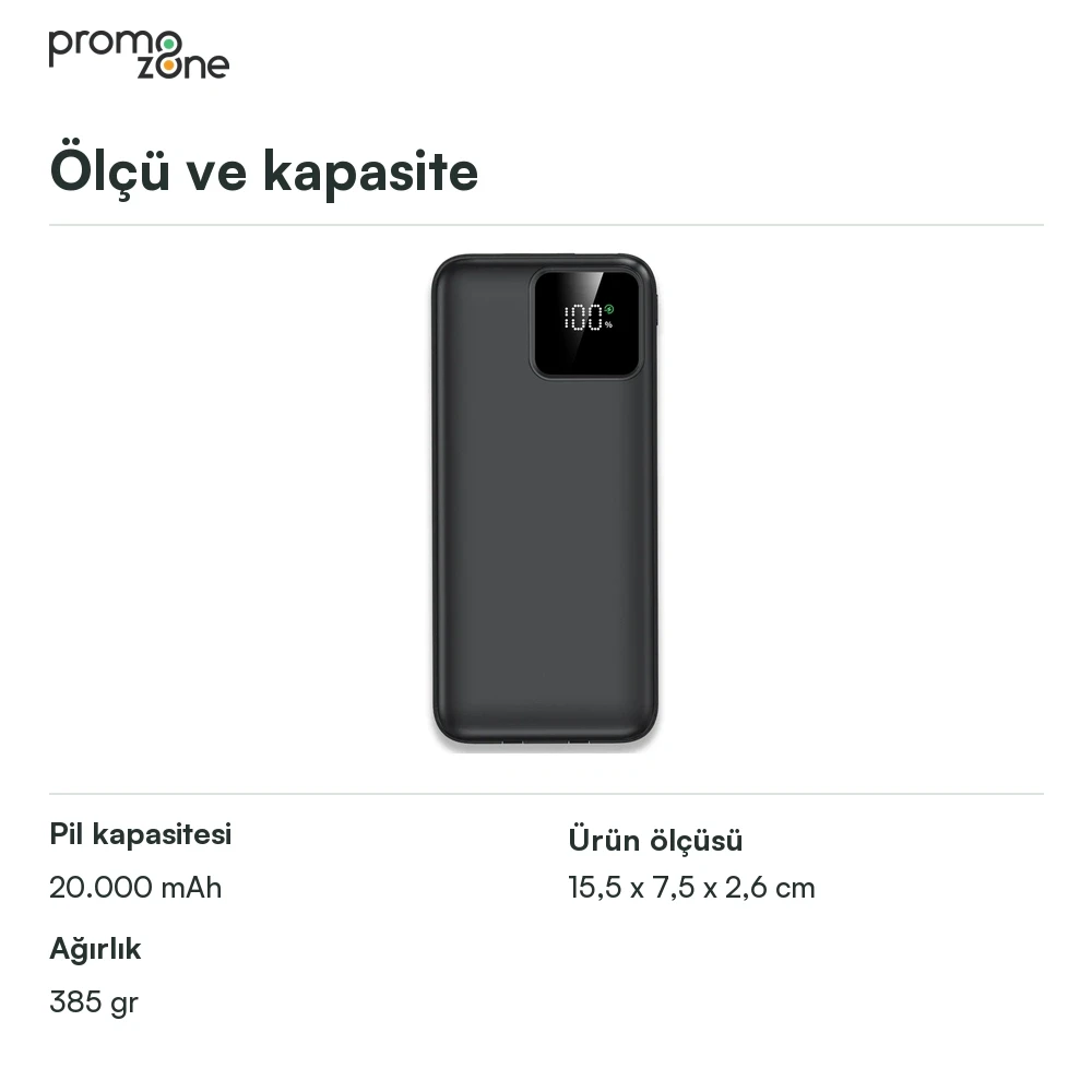 10000 mAh Dahili Kablolu Powerbank Şarj Cihazı Promozone