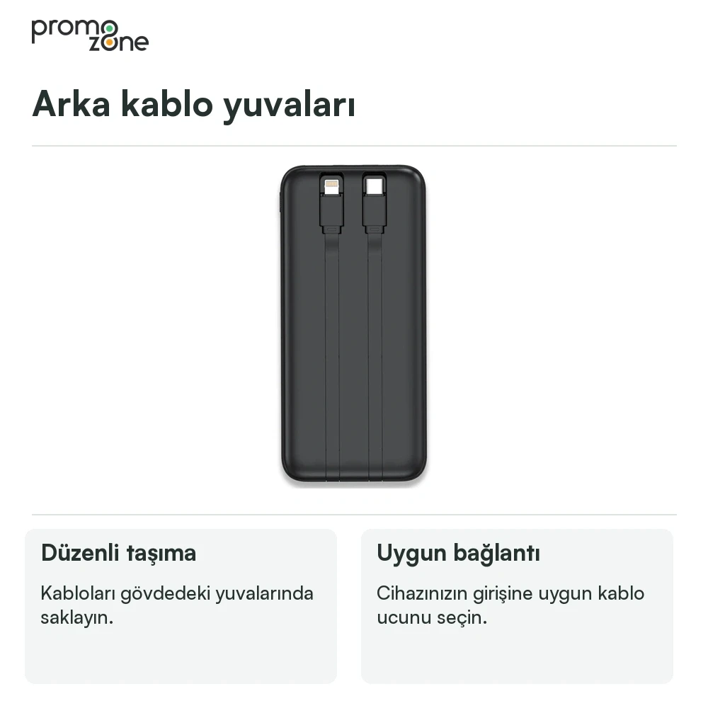10000 mAh Dahili Kablolu Powerbank Şarj Cihazı Promozone