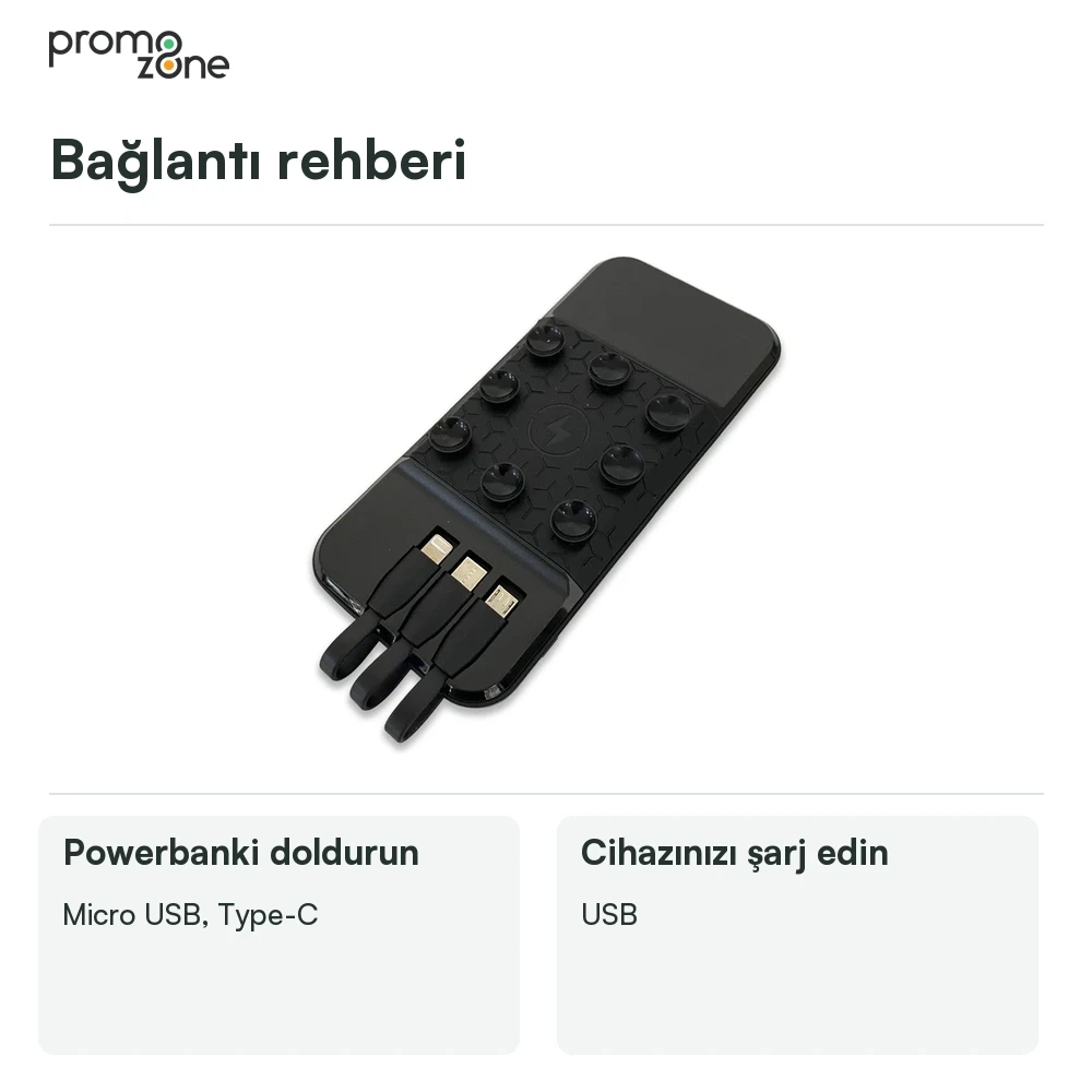 10000 mAh Dahili Kablolu Wireless Işıklı Logolu Powerbank  Şarj Cihazı