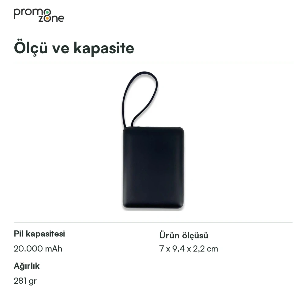 20.000 mAh Çift USB Girişli LED Göstergeli Powerbank Promozone