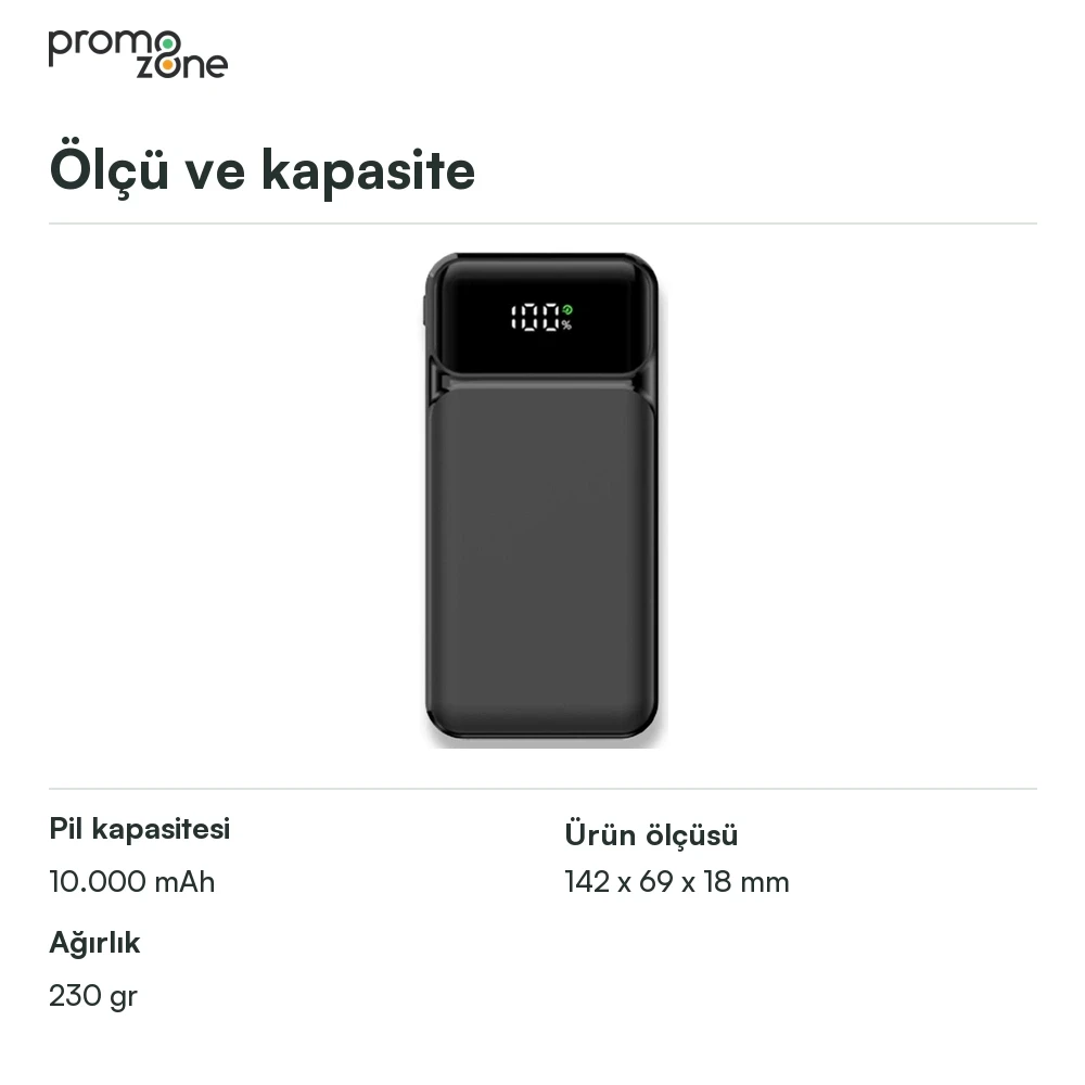 10.000 mAh Dahili Kablolu 22.5W Hızlı Şarj Destekli Powerbank