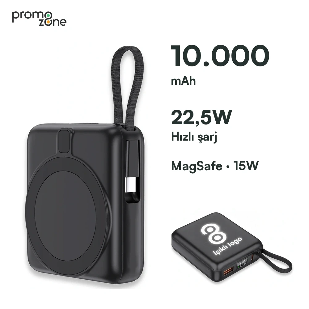 10.000 mAh Dahili Kablolu LED Logolu Powerbank