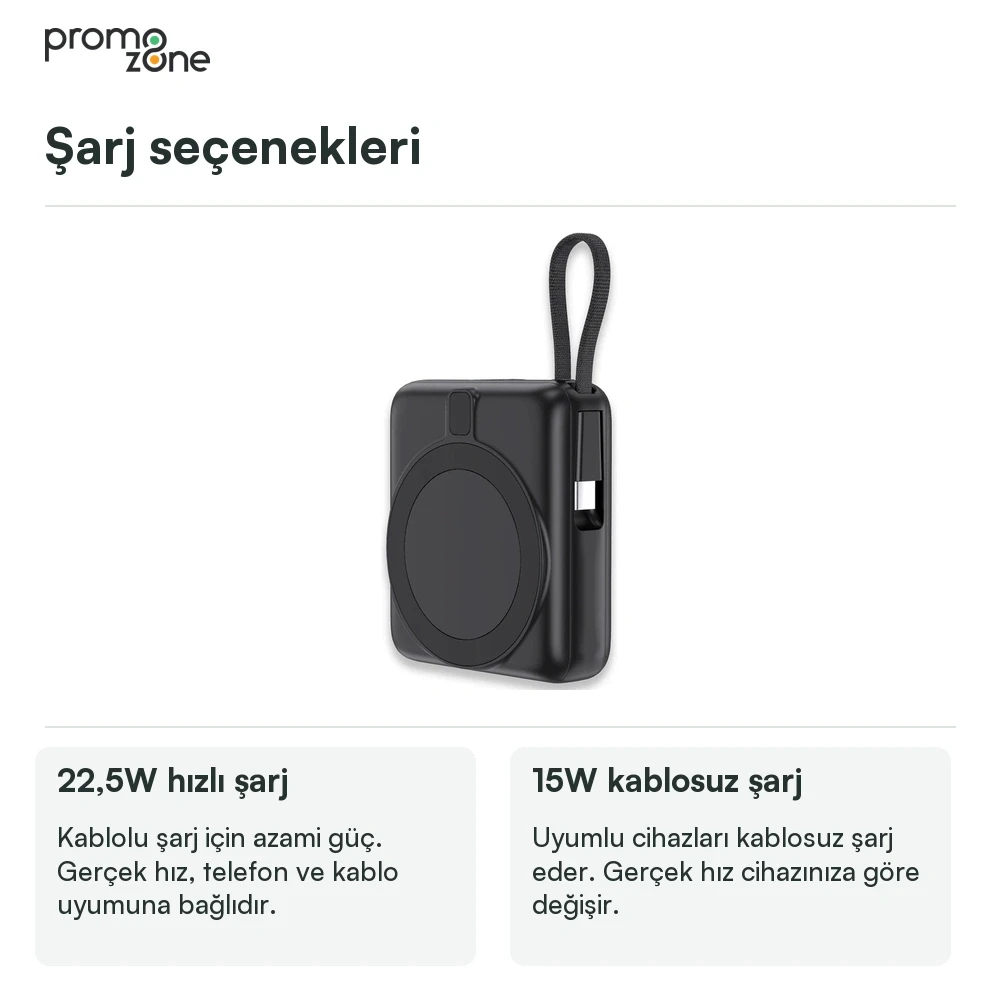 10.000 mAh Dahili Kablolu LED Logolu Powerbank