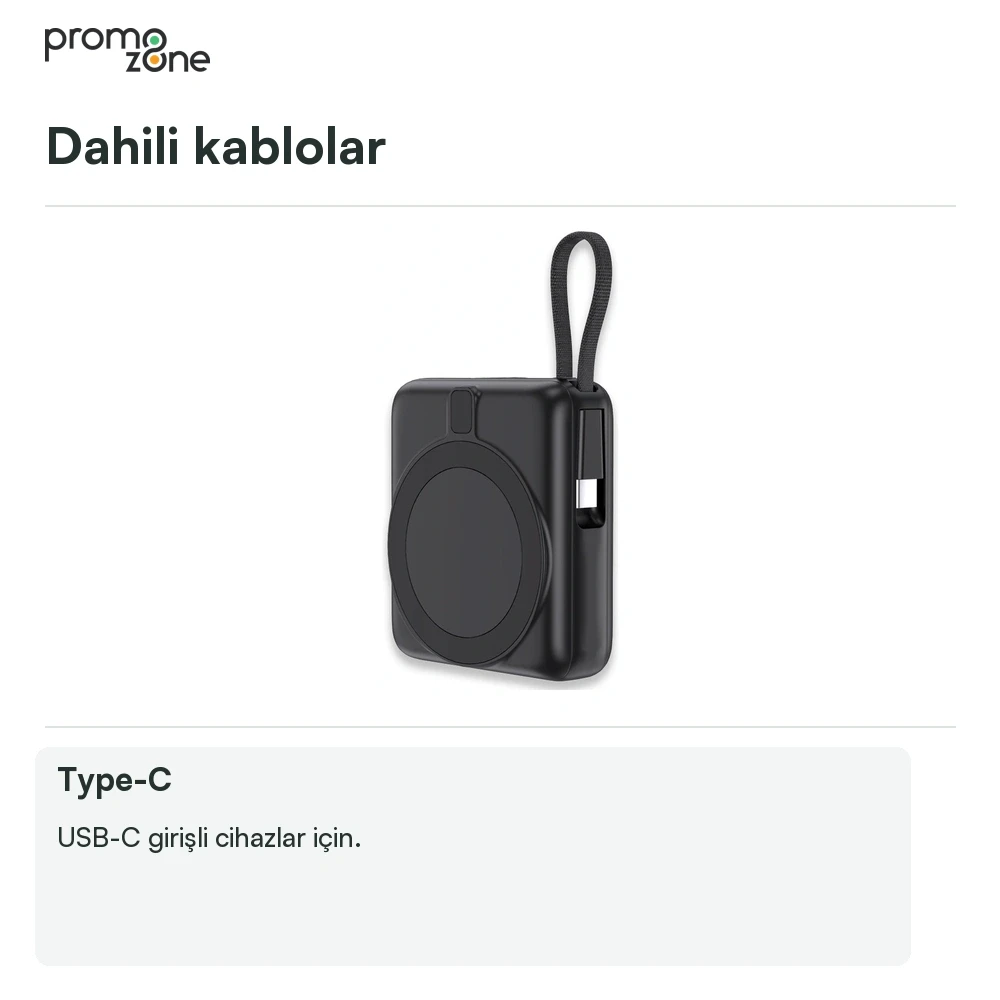 10.000 mAh Dahili Kablolu LED Logolu Powerbank