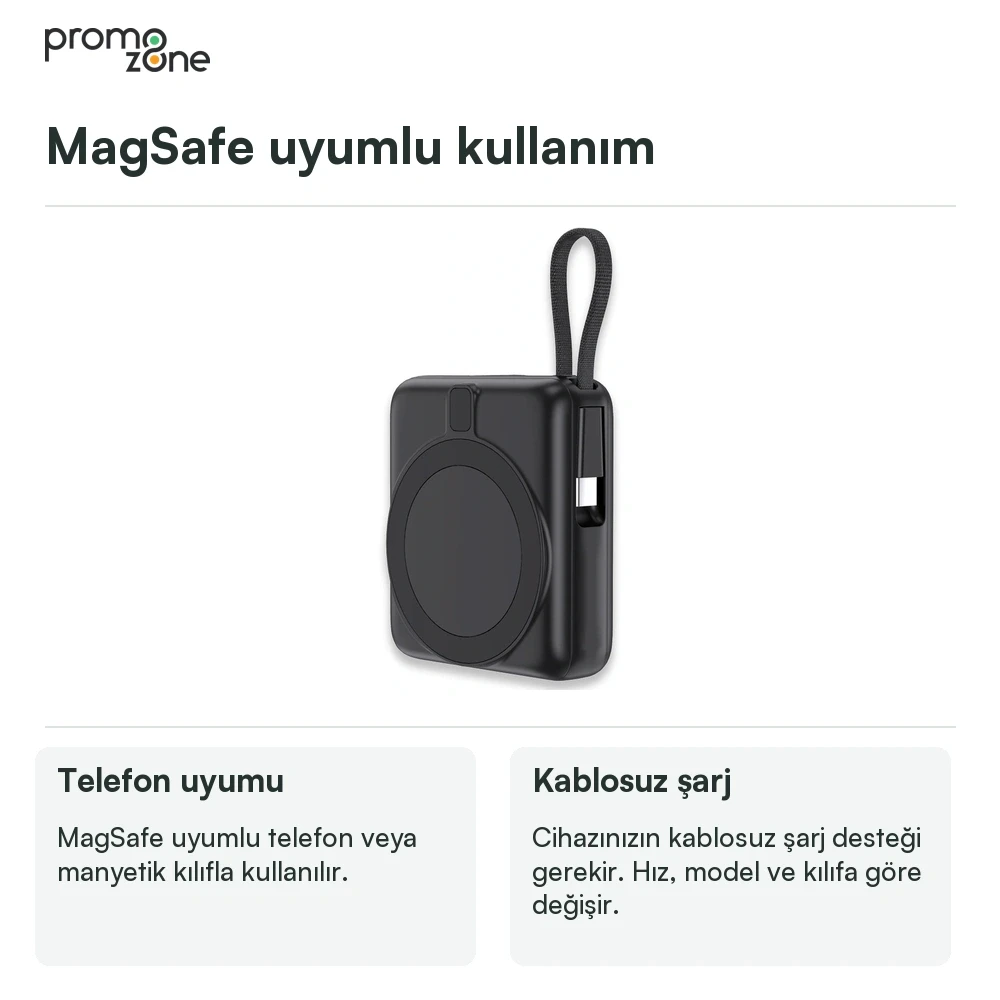 10.000 mAh Dahili Kablolu LED Logolu Powerbank