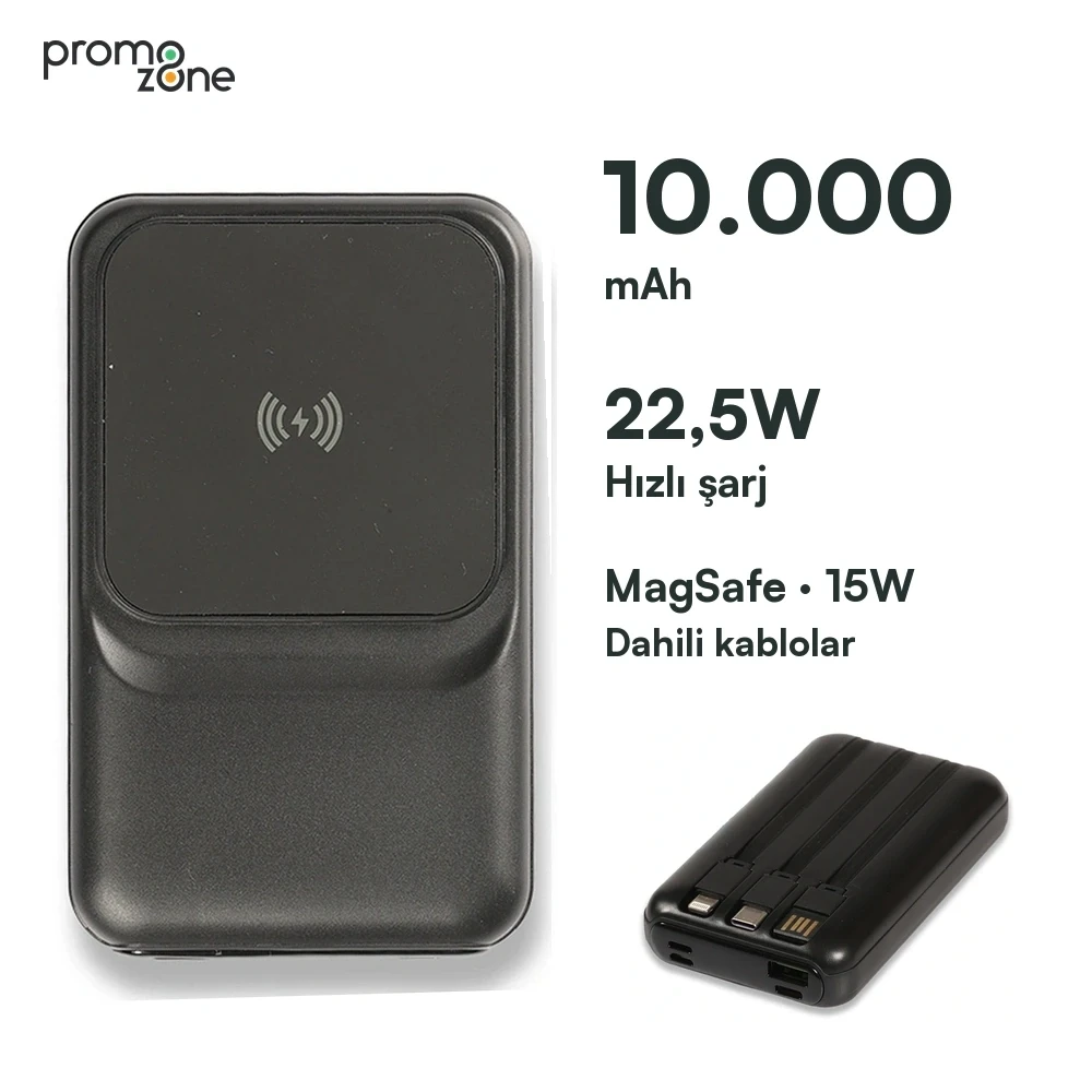 10.000 mAh 22.5W Hızlı Şarj ve 15W Kablosuz MagSafe Powerbank