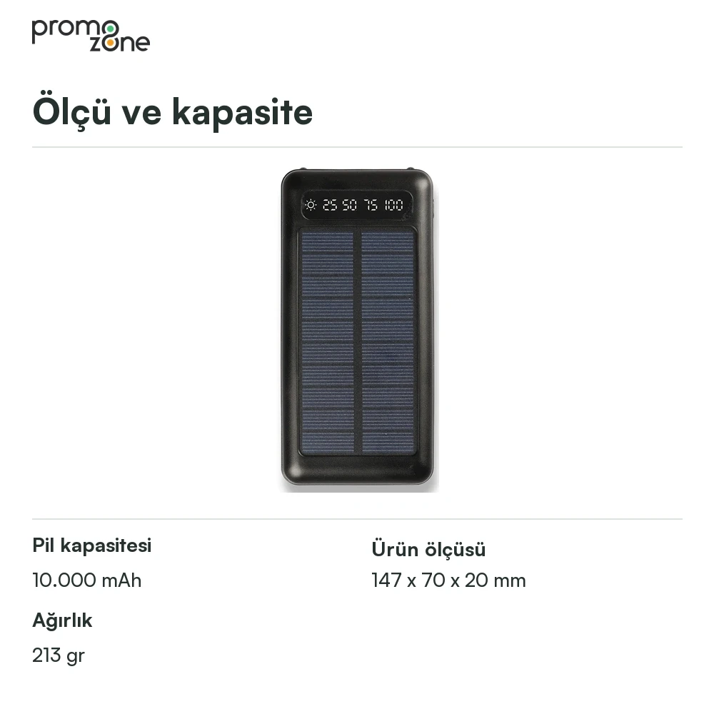 10000 mAh Solar Güneş Enerjili Powerbank ( Dahili Kablolu)