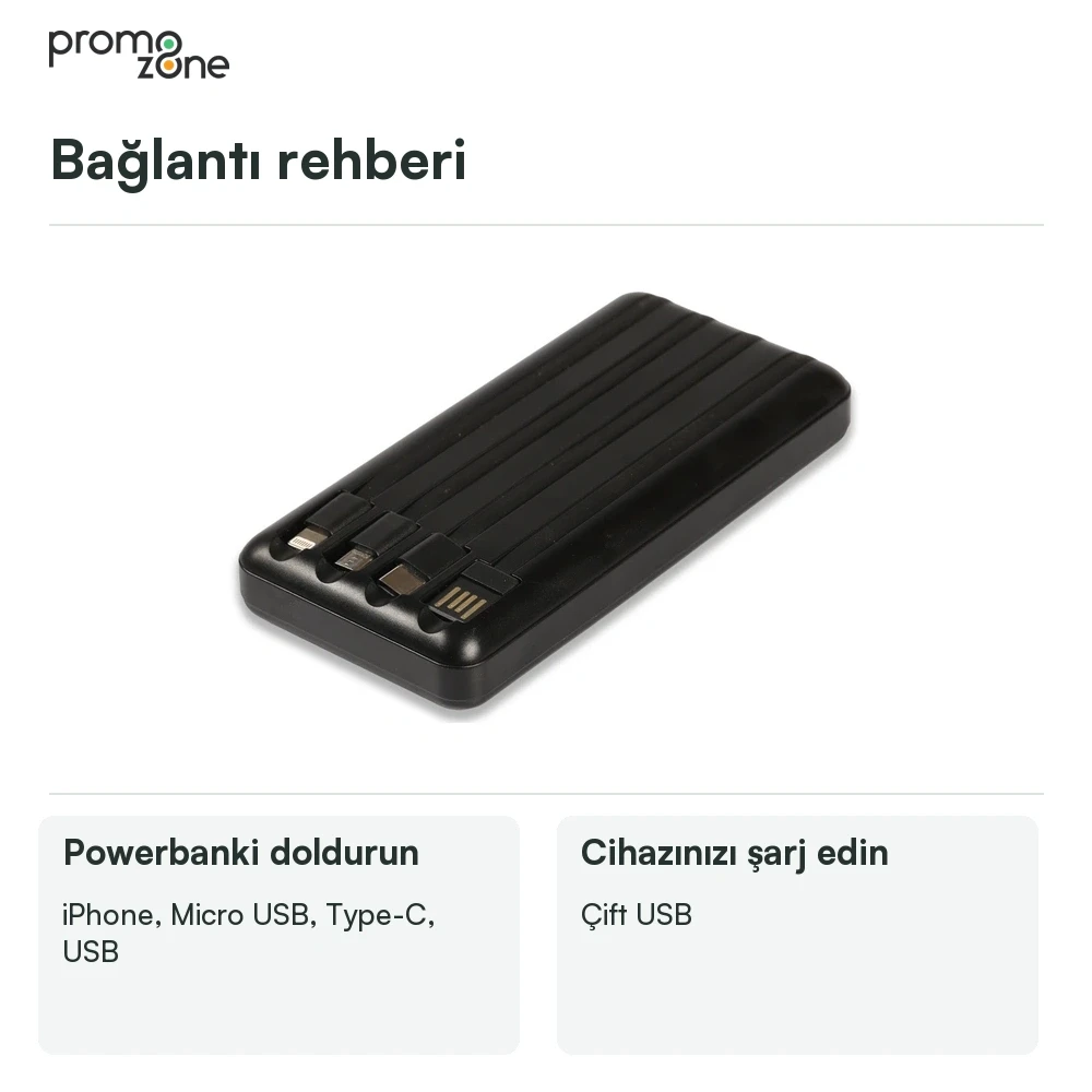 10000 mAh Solar Güneş Enerjili Powerbank ( Dahili Kablolu)