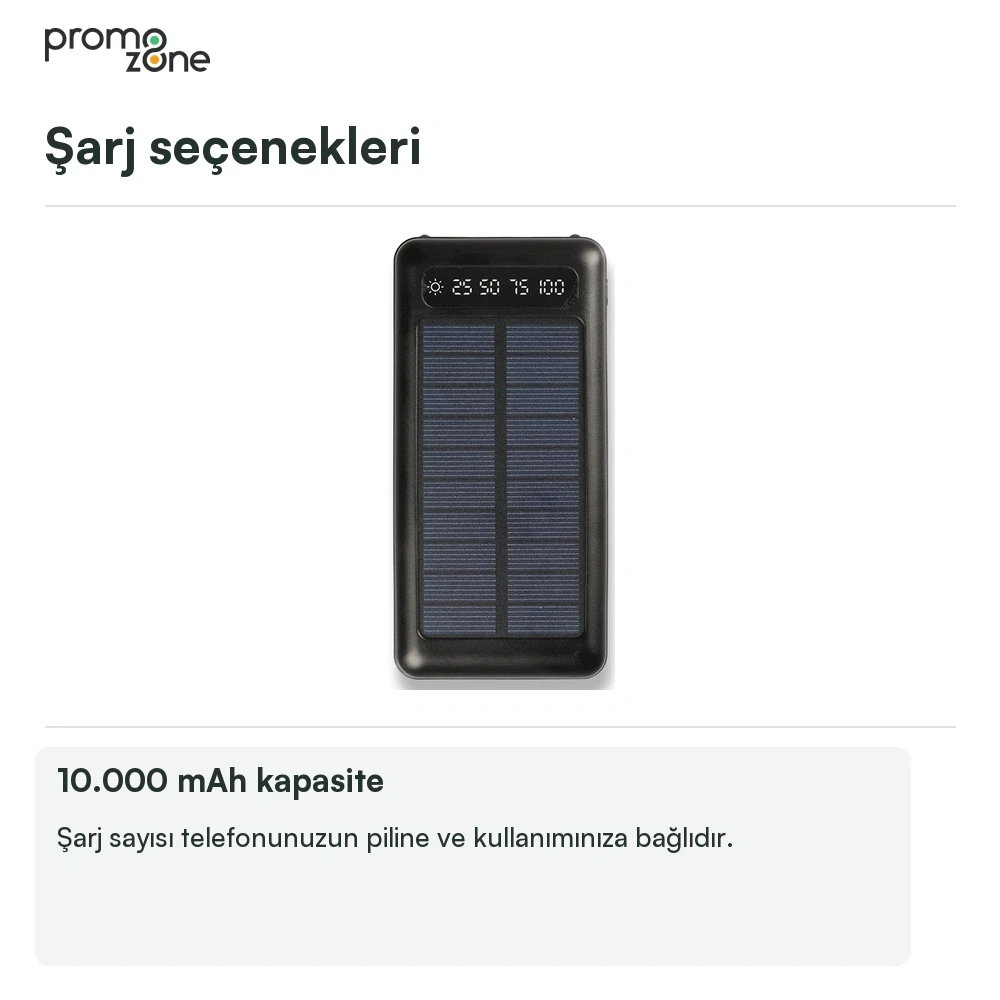 10000 mAh Solar Güneş Enerjili Powerbank ( Dahili Kablolu)