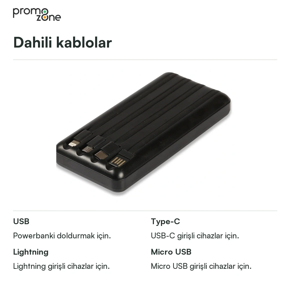 10000 mAh Solar Güneş Enerjili Powerbank ( Dahili Kablolu)