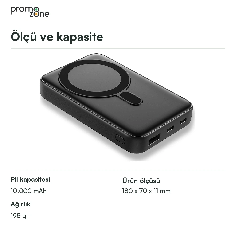 10.000 mAh Magsafe Işıklı Logolu 22.5W Hızlı Sarjlı 15W Hızlı Wireless Powerbank