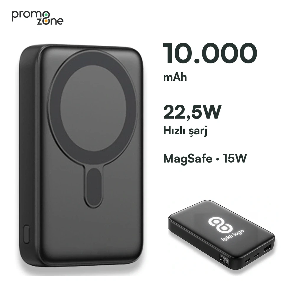10.000 mAh Magsafe Işıklı Logolu 22.5W Hızlı Sarjlı 15W Hızlı Wireless Powerbank Promozone