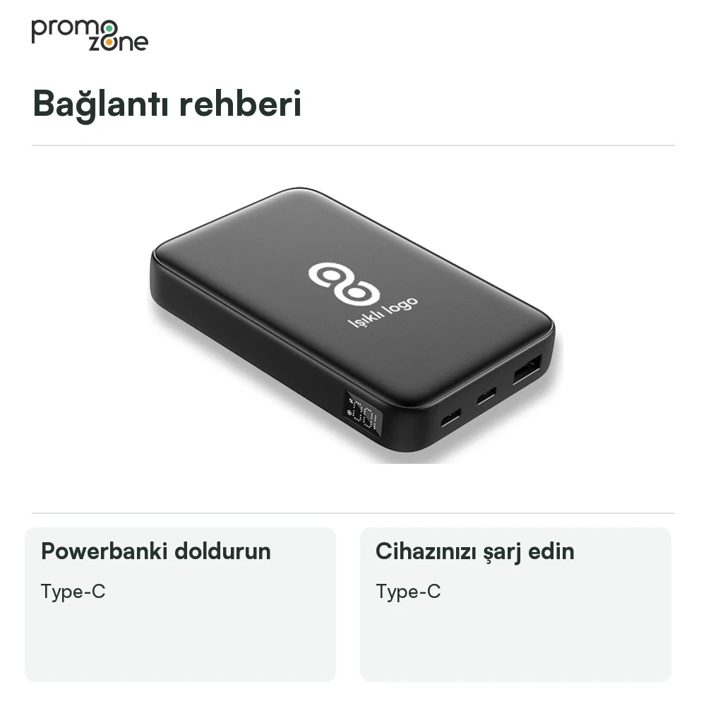 10.000 mAh Magsafe Işıklı Logolu 22.5W Hızlı Sarjlı 15W Hızlı Wireless Powerbank Promozone