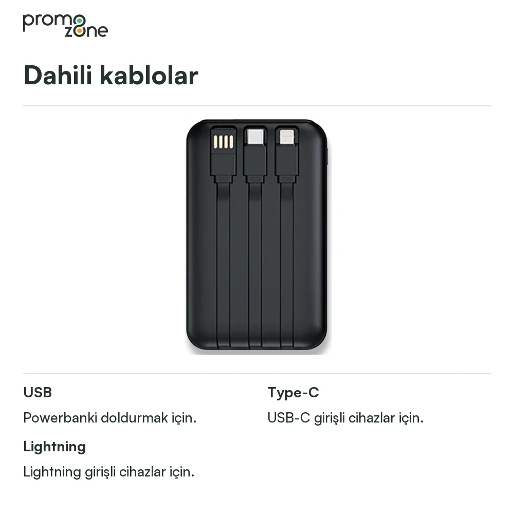 10.000 mAh 22.5W Hızlı Şarj, 15W Kablosuz Şarj ve Işıklı Logo Powerbank Promozone