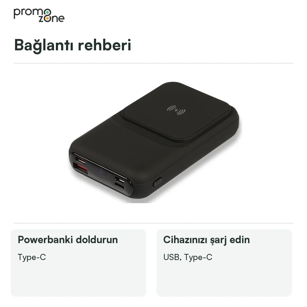 10.000 mAh 22.5W Hızlı Şarj, 15W Kablosuz Şarj ve Işıklı Logo Powerbank Promozone