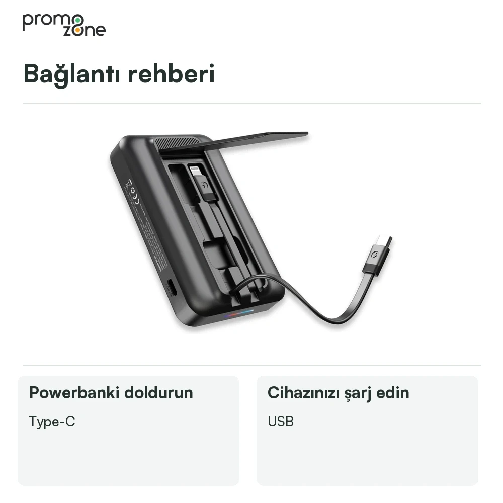 LED Işıklı Logo MagSafe Powerbank 10.000 mAh (22,5W Hızlı Şarj / 15W Wireless / Apple Watch Şarj) Promozone