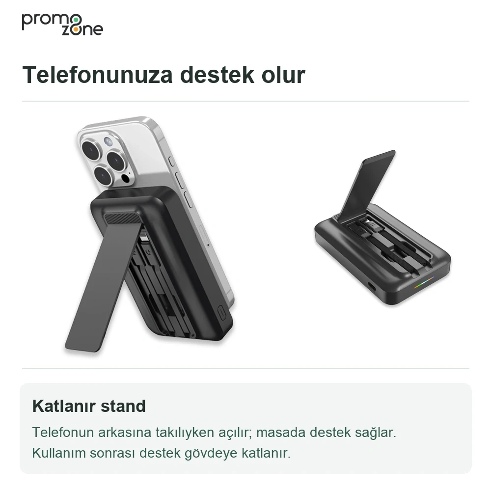 LED Işıklı Logo MagSafe Powerbank 10.000 mAh (22,5W Hızlı Şarj / 15W Wireless / Apple Watch Şarj) Promozone