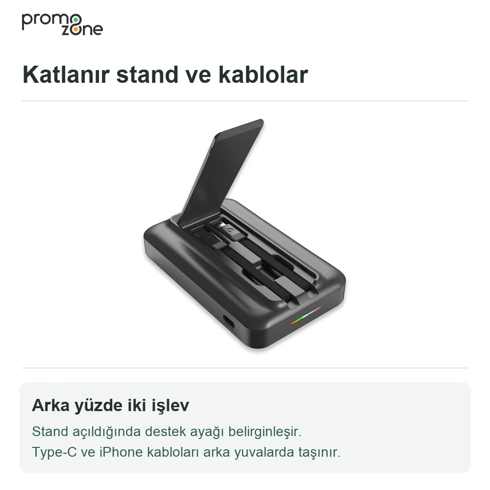 LED Işıklı Logo MagSafe Powerbank 10.000 mAh (22,5W Hızlı Şarj / 15W Wireless / Apple Watch Şarj) Promozone