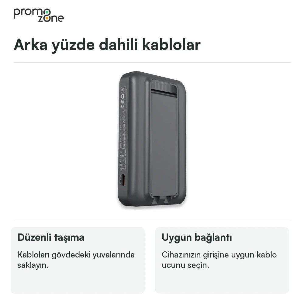 LED Işıklı Logo MagSafe Powerbank 10.000 mAh (22,5W Hızlı Şarj / 15W Wireless / Apple Watch Şarj) Promozone