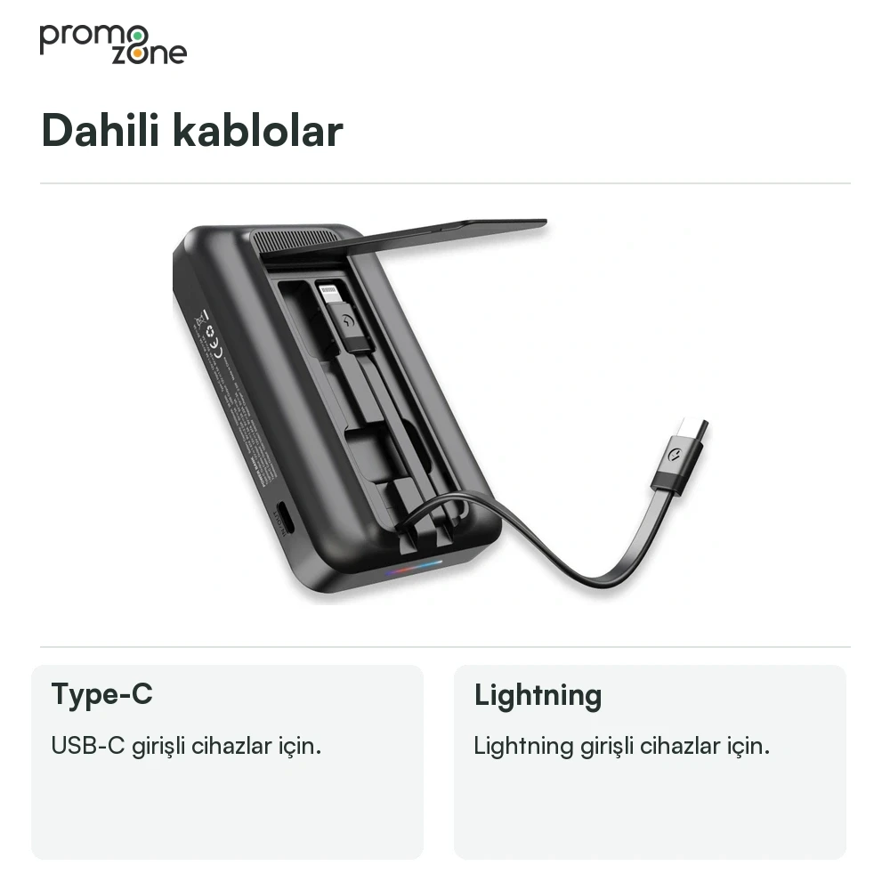 LED Işıklı Logo MagSafe Powerbank 10.000 mAh (22,5W Hızlı Şarj / 15W Wireless / Apple Watch Şarj) Promozone