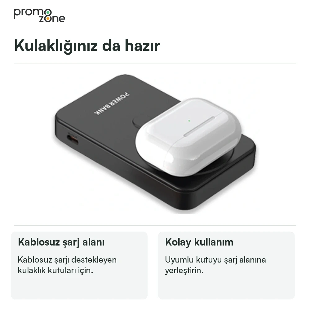 LED Işıklı Logo MagSafe Powerbank 10.000 mAh (22,5W Hızlı Şarj / 15W Wireless / Apple Watch Şarj) Promozone
