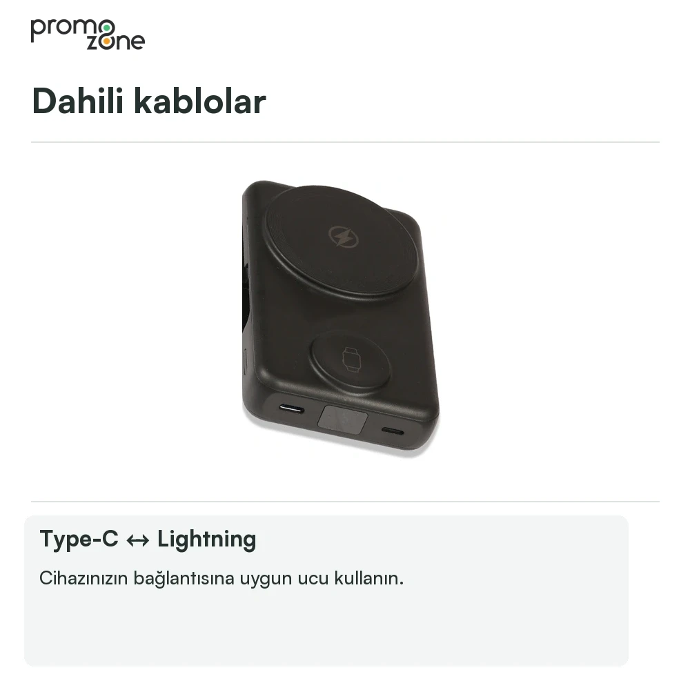 Renkli LED Işıklı Logo MagSafe Powerbank 10.000 mAh (22,5W Hızlı Şarj / 15W Wireless / Akıllı Saat Şarj / Dahili Kablolu)