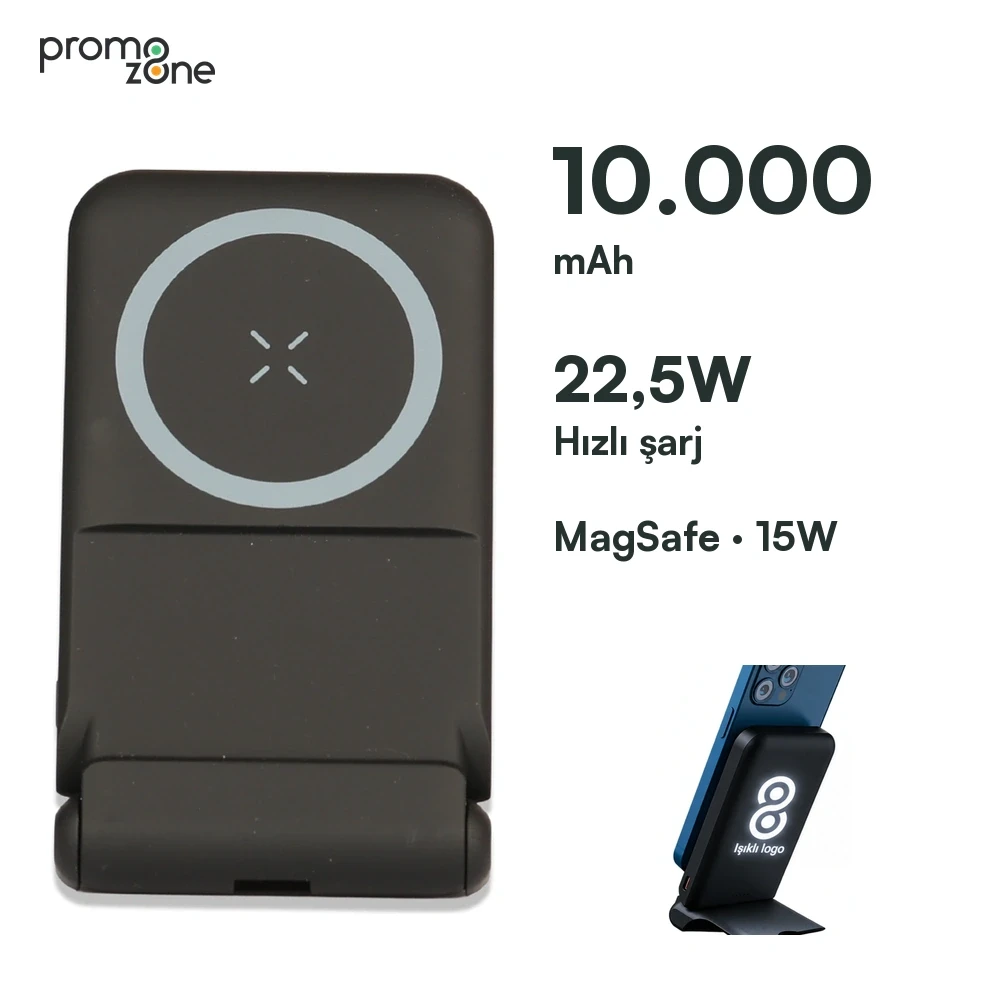 LED Işıklı Logo MagSafe Powerbank 10.000 mAh (22,5W Hızlı Şarj / 15W Wireless Şarj)