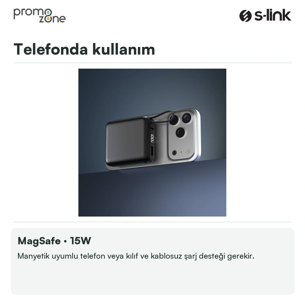S-link M10L 10000mAh MagSafe 15W PD22.5W + QC3.0 18W LED Logo Şarj Cihazı Powerbank Promozone